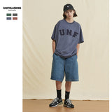 Preppy Aesthetic T Shirt Embroidered Loose Double Yarn Pure Cotton Couple Short Sleeve T-shirt