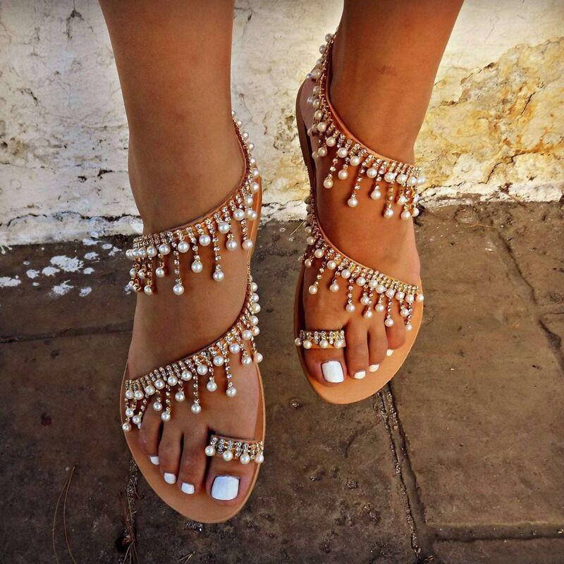 Women Open Toe Sands Flats Summer Low Heel Bohemian Sandals