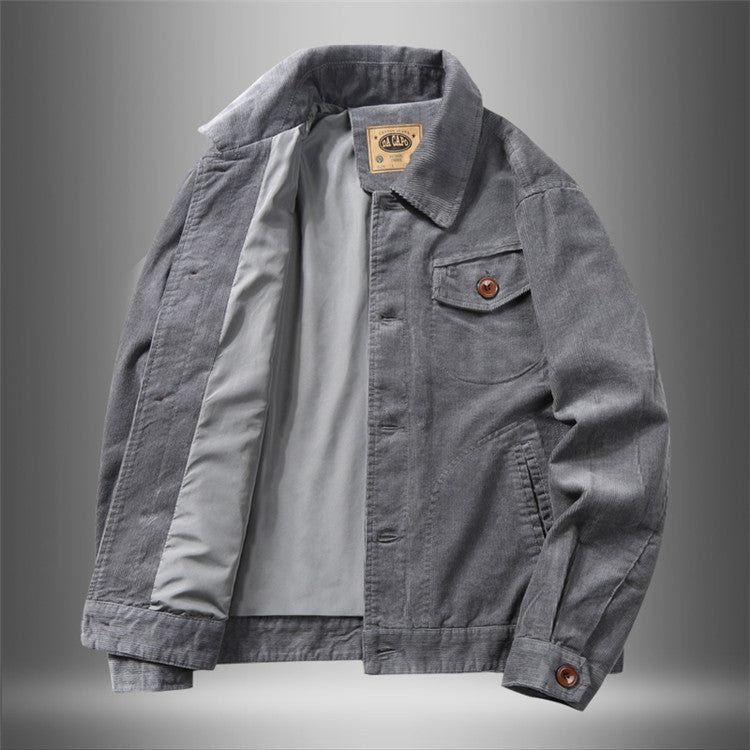Corduroy Varsity Jacket Autumn Winter Coat Men's Fleece Jacket Retro Short Overalls Berber Fleece Coat
