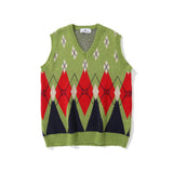 Men Sweater Vest Color Block Jacquard Sweater Vest Coat Men's Loose V-neck Sleeveless Coat Sweater Vest
