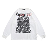 Oversized 90S T Shirt Autumn Retro Portrait Printing Long Sleeve T-shirt Men round Neck Loose Top