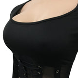 See through Pants Suit Women's Autumn and Winter Sexy Lace-up Mesh See-through Two-Piece Suit