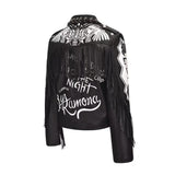 Punk Rock Jacket Graffiti Rivet Print Short Motorcycle Leather Coat