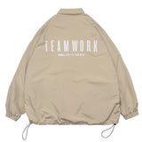 Beige Varsity Jacket Letter Printing Jacket Trench Coat Men Autumn Loose Lapels Overalls