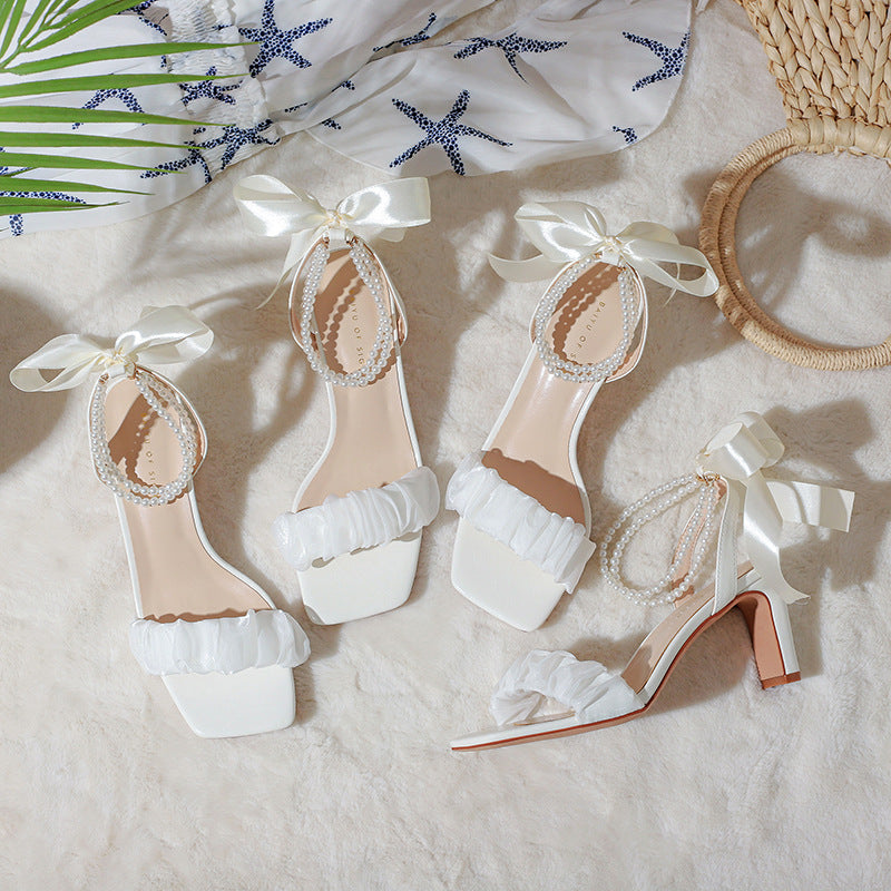 Nude Strappy Block Heels Summer Casual Sandals
