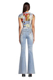 Julia Fox Low Rise Trousers Retro Washed Bell-Bottom Pants Jeans