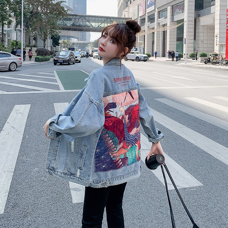 Comic Denim Jacket Loose Autumn Coat Plus Size Coat