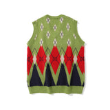 Men Sweater Vest Color Block Jacquard Sweater Vest Coat Men's Loose V-neck Sleeveless Coat Sweater Vest