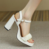 Nude Block Heel Peep Toe Chunky Heel Sandals for Women