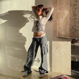 Julia Fox Low Rise Trousers Vintage Straight-Leg Denim Casual Trousers