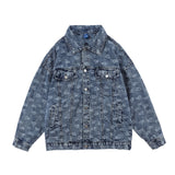 Men Denim Coat Jean Jackets Jacquard Washed Denim Jacket Men's Loose Lapels Workwear Jacket Top