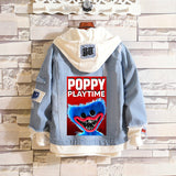 Comic Denim Jacket Men and Women Fashion Hooded Denim Jacket Spring and Autumn