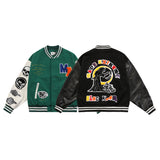 Green Varsity Jacket Madeextreme Fall/Winter Jacket Armband Skull Color Matching Street Retro Men's Baseball Uniform