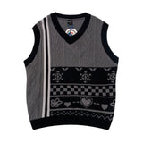 Men Sweater Vest Vintage Jacquard Color Matching Sweater Vest Men's BF Idle Style Loose V-neck Sleeveless Sweater Vest