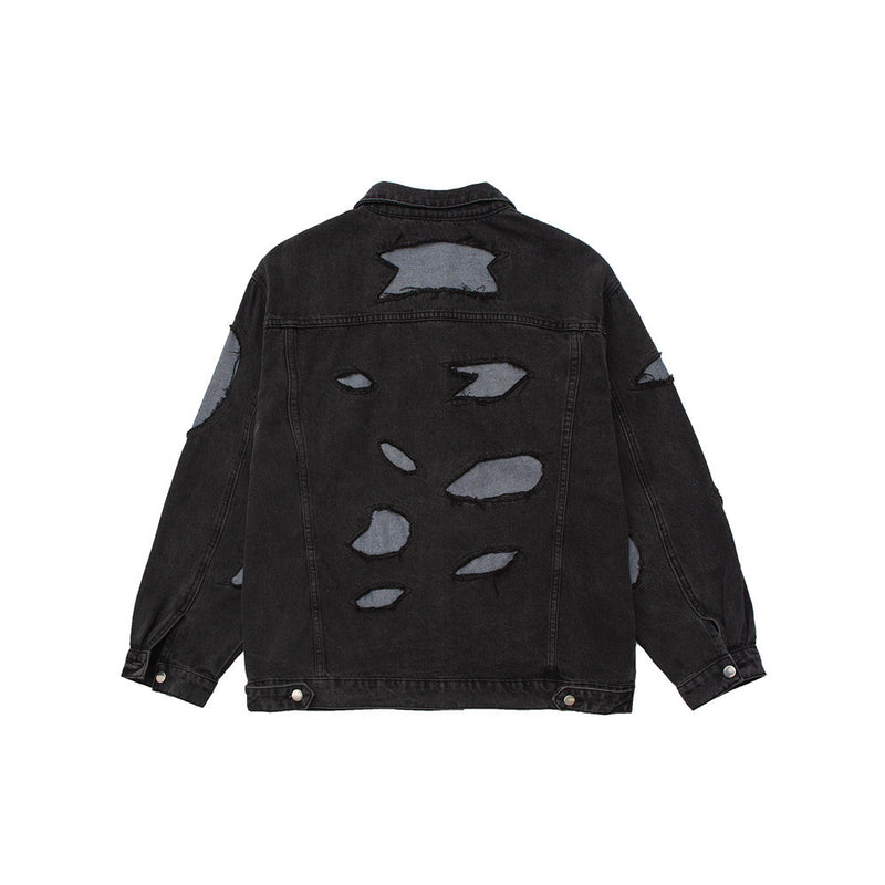 Men Denim Coat Jean Jackets Stitching Ripped Do the Old Cowboy Coat Men's Loose Lapels Jacket Punk Jeans