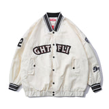 Beige Varsity Jacket Letter Embroidered Baseball Uniform Men's Autumn I Street Trend Loose Stand-up Collar Jacket