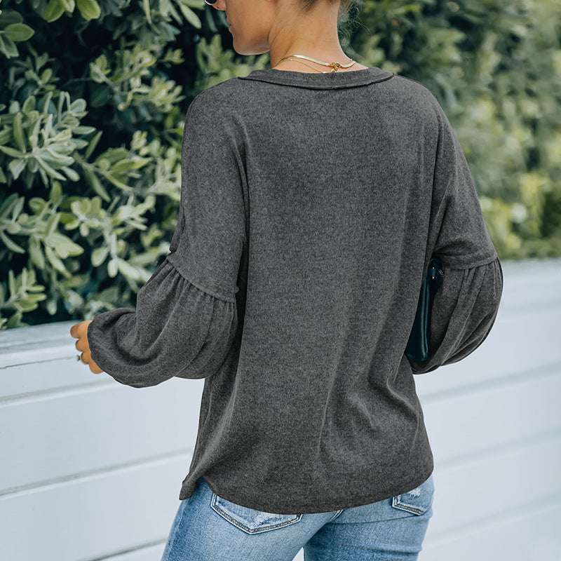 Women Fall Outfits Autumn and Winter V-neck Design Loose Bottoming Shirt Long Sleeve T-shirt