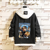 Comic Denim Jacket Bad Bunny Cartoon Printed Denim Spring and Autumn Men's Loose Jacket