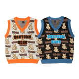 Men Sweater Vest Cartoon Bear Jacquard Sleeveless Sweater Vest Men's Loose V-neck Sweater Vest Coat