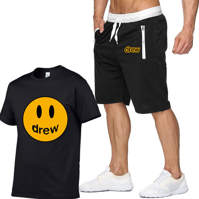 Smiley Face T Shirt Drew Biber Smiley Print Men's Short-Sleeved T-shirt Suit