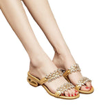 Women Open Toe Sandals Flats Fashion Rhinestone Square Heel Mid Heel Open Toe Plus Size Slippers