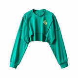 90S Outfits Retro Style round Neck Labeling Long Sleeve Irregular Sweatshirt Women