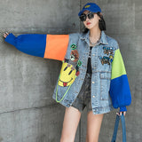 Comic Denim Jacket Beaded Denim Jacket for Women Spring and Autumn