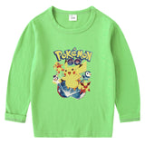 Children Pokemon Pikachu Hoodie Cotton T-shirt Crew Neck