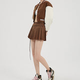 Brown Cropped Varsity Jacket Vintage Baseball Uniform