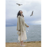 Aesthetic Dress Vintage White Long Sleeve Dress for Women Spring V-neck