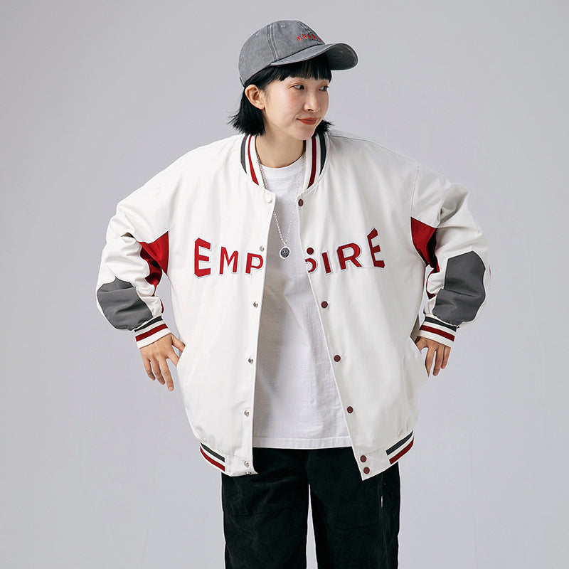 White Varsity Jacket Spring/Summer Men's Jacket College Style Embroidered Loose Baseball Jacket Men's Jacket