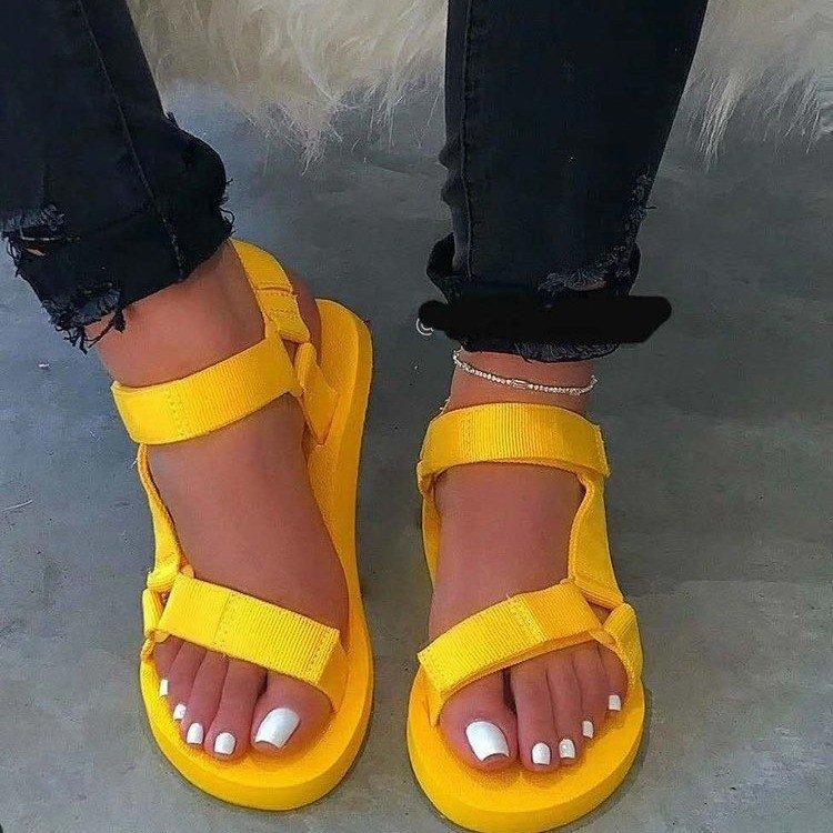 Women Open Toe Sandals Flats Fashion Solid Color Open Toe Buckle Sandals for Women