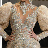 Lady Gaga Dress Feather Princess Dress Gold Mesh Evening Dress