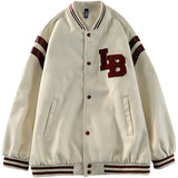 Beige Varsity Jacket Autumn Baseball Uniform Cardigan Button Jacket Cotton Jacket Women Embroidered Letters