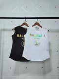 T Shirt Balmain Spring/Summer Cotton round Neck Gold Buckle Sleeveless Vest T-shirt for Women