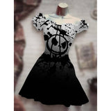 Skull Dress Digital Printing Drawstring Short Sleeve Dress Autumn