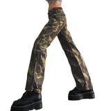 Julia Fox Low Rise Trousers Vintage Distressed Camouflage Jeans