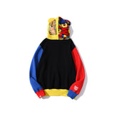 Shark Print Jacket Shark Head Violent Bear Red And Blue And Yellow Multicolor Hoodie Men'S And Women'S Zipper Jacket