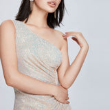 Women Spring Dress One Shoulder Sequin Sexy Skirt Socialite Temperament Tight Skirt Nightclub