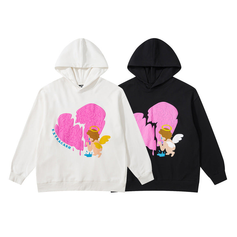 Mens Fall Outfits Autumn Street Love Foam Printed Hoodie Men's and Women's Loose Top