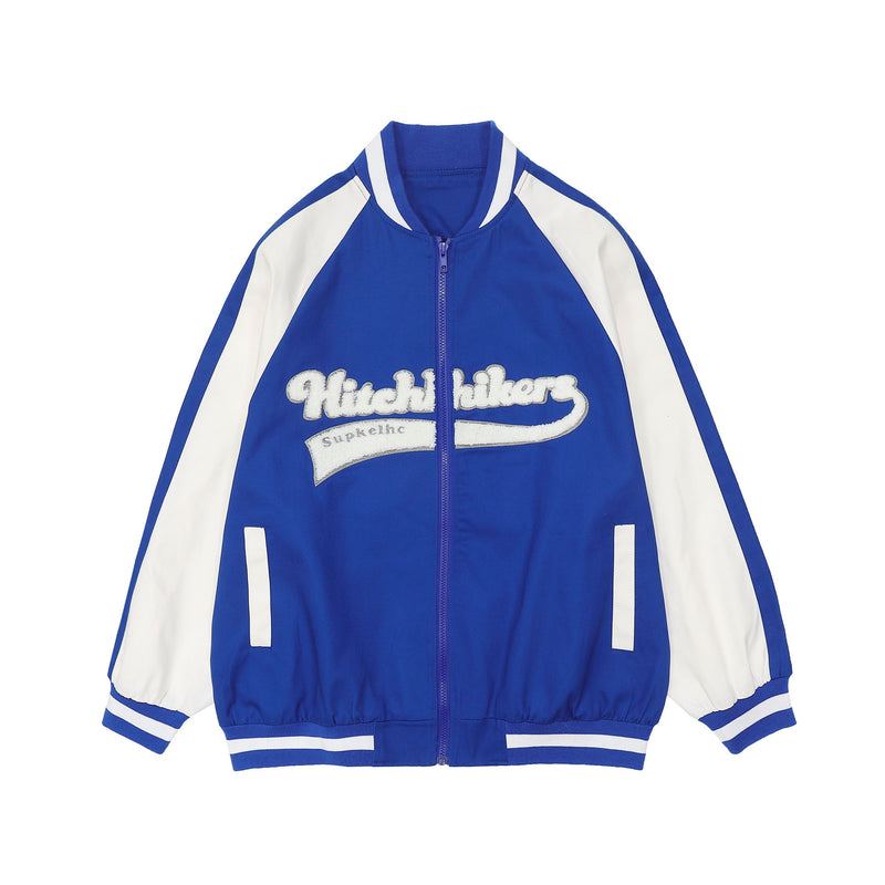 Baby Blue Varsity Jacket Vintage Klein Blue Letter Embroidered Baseball Uniform Coat
