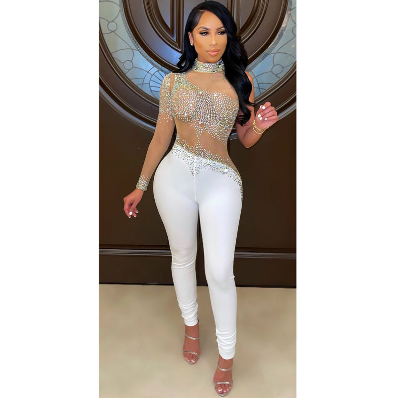 Party Pants Suits Fashion Nightclub Women's Sheer Mesh Jumpsuit