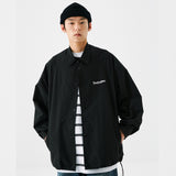 Beige Varsity Jacket Letter Printing Jacket Trench Coat Men Autumn Loose Lapels Overalls