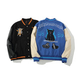 Baby Blue Varsity Jacket Embroidery Stitching PU Leather Hip Hop Loose Jacket