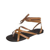 Women Open Toe Sandals Flats Summer Fashion Cross Lace-up Casual Sandals for Women