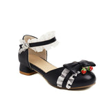 Flat Dress Sandals Spring/Summer Low Heel Round Toe Bowknot Buckle Sandals for Women