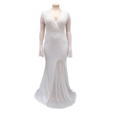 Nina Parker Black Dress Elegant Evening Dress Flared Sleeves Beaded Long Dress