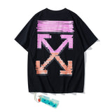 Summer off Pink Gradient Arrow Pattern round Neck Pullover Short Sleeve Men and Women Half Sleeve t shirt