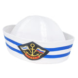Sailor Hat Dome White Flanging Skullcap Curling Blue Stripe Beanie Yacht Captain Hat