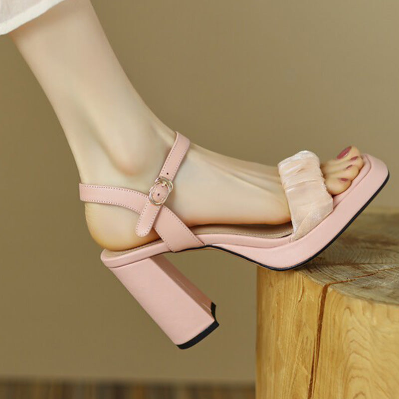 Nude Block Heel Peep Toe Chunky Heel Sandals for Women